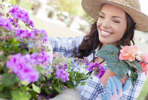 Professional gardener assessing a Wembley residential garden